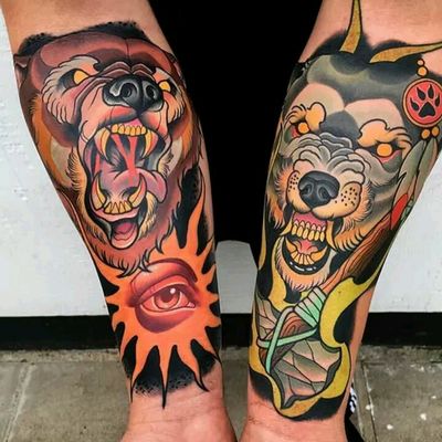 Mike Stockings #tattoodo #TattoodoApp #tattoodoBR #tatuagem #tattoo #urso #bear #machado #axe #colorida #colorful #neotrad #neotraditional #MikeStockings #lobo #wolf