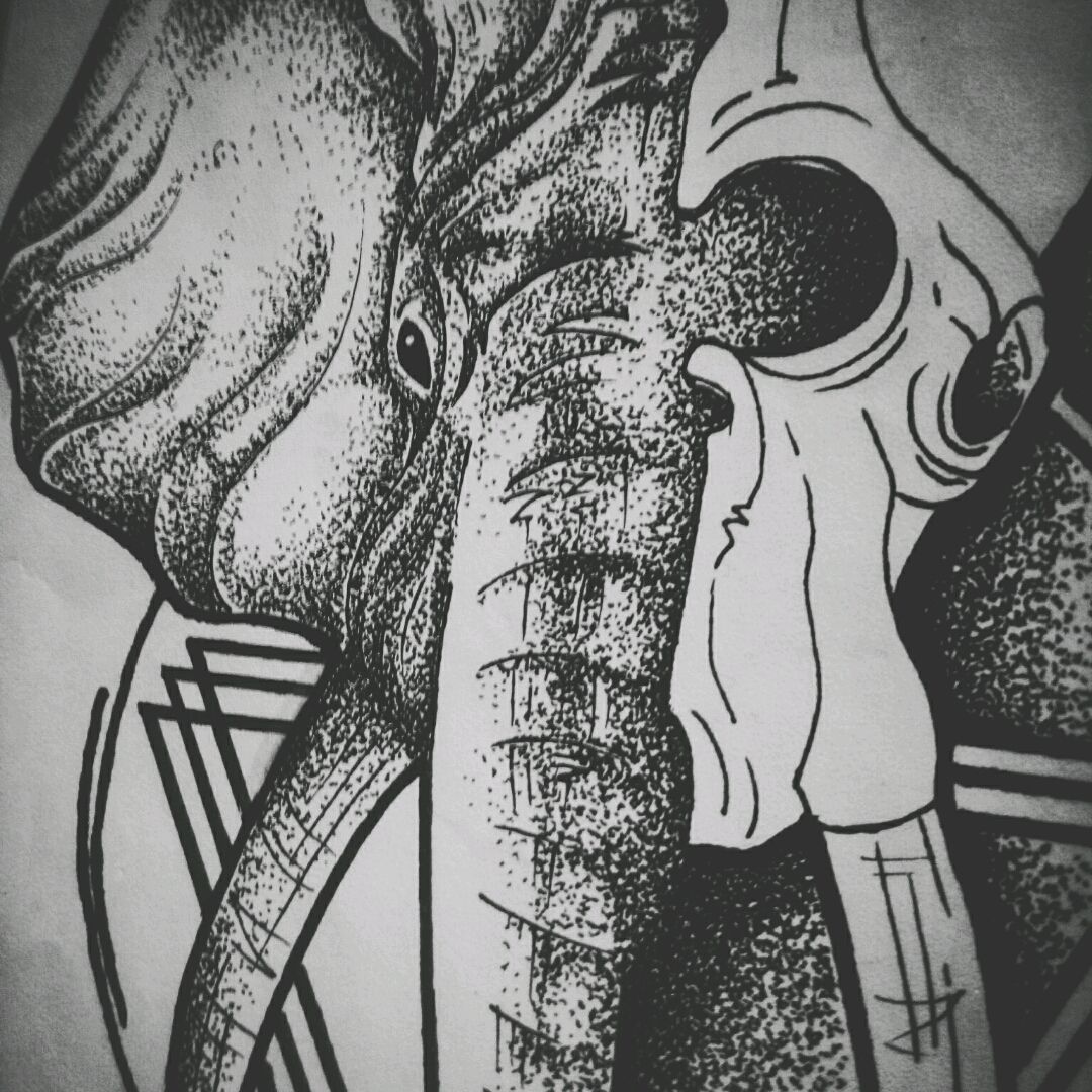 Black and Grey Elephant Skull Tattoo Idea  BlackInk