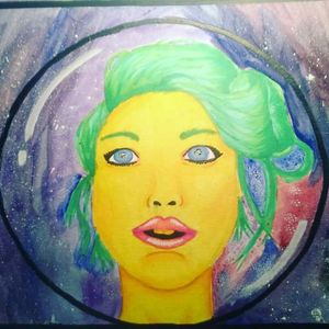 Alien girl II. #yellow #girl #girls #aliens #alien #greenhair #blueeyes #thegirl #drawing #drawings #art #sketch #paint #paintings #painting #water #color #watercolor