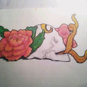 Skull and rose drawing #tat #tatt #tattoo #tats #tatts #tattoos #skull #skulls #skulltat #drawing #drawings #rose #roses #octopus #tentacles #color #ink #inked #marker #art #sketch #sketchs
