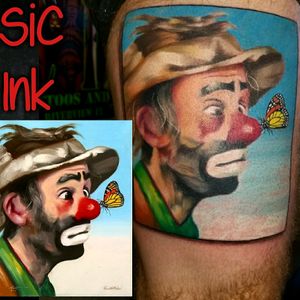 Emmit Kelly painting. #clown #painting #colortattoo #tattoo #thighpiece #sicink