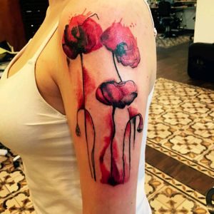 #watercolor #poppy #flowertattoo #flower #armtattoo #red #truefellas #aquarela