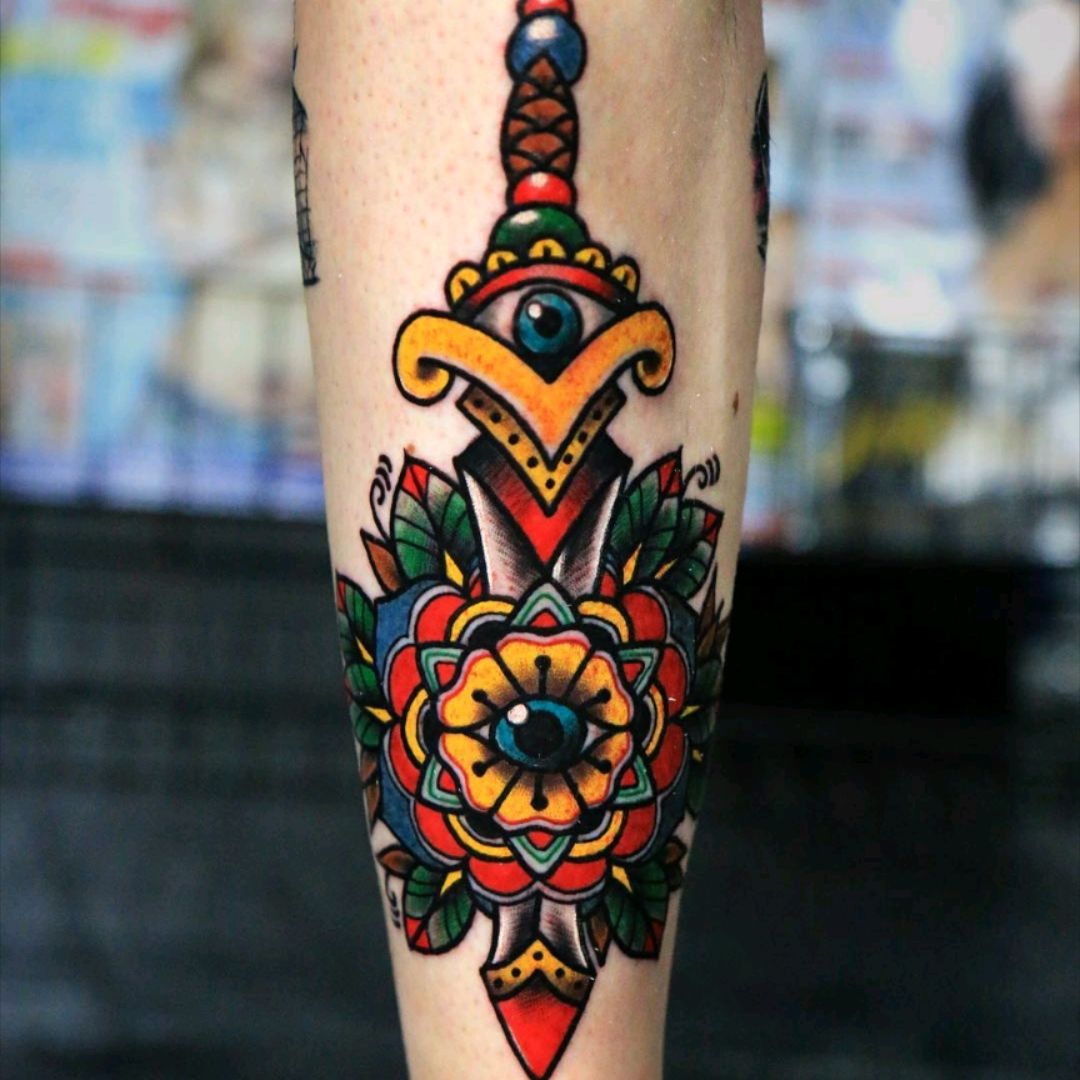 Traditional leg tattoos by Javier Betancourt  Tattoogridnet