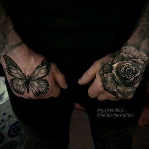 #butterfly #rose #handtattoo #blackandgrey #realism