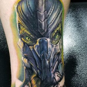 Reptile from Mortal Kombat done by Christopher Litts at Legacy tattoo in Scotia NY. #reptile #portrait #color #mortalkombat