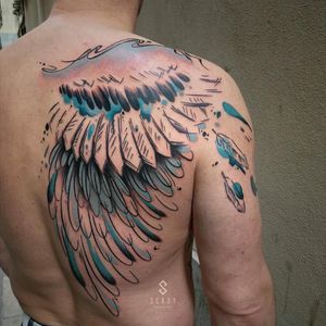 By #scadytattoo #watercolor #wing #wings #freehand