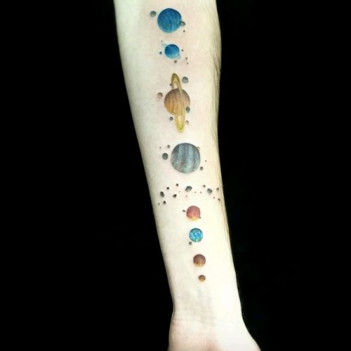 Solar System  #solarsystem #planet #earth #mercury #venus #mars #jupiter #saturn #uranus #neptune #colortattoo #tattoo #brasiltattoo #solarsystemtattoo #planets #art #colorful #colorfultattoo #ink #tattoos