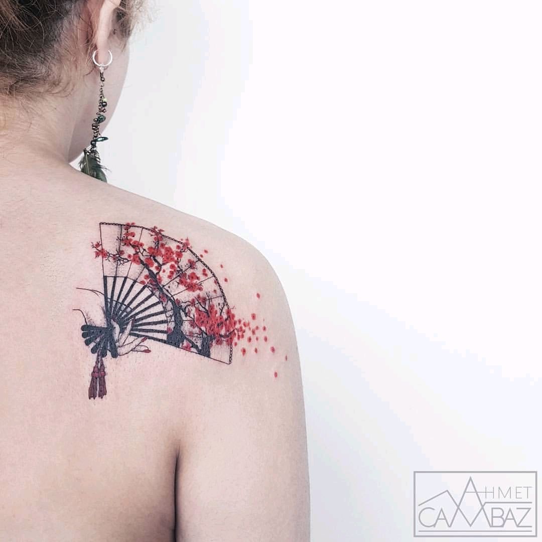 Tattoo uploaded by Claire • Beautiful By #AhmetCambaz #fan #cherryblossom #flowers #petals #japanese • Tattoodo