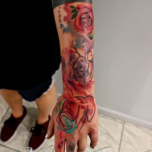 Roses done at sins and needles in west village nyc booking VISIT tattooingthecity.com#watercolortattoo