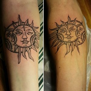 This is a couples tattoo I did. Fun job. Really like the outcome! #couplestattoo #inked #suntomymoon #tattoo #bodyart