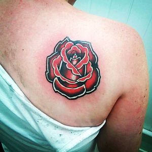 #rose done on Chloe Brown #shouldertattoo #traditional #colourwork