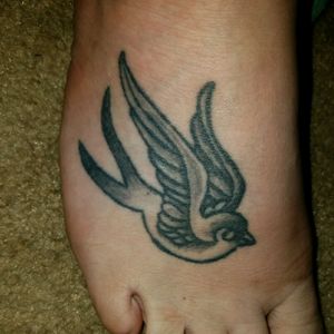 Black and white sparrow on the foot by John theil in Virginia beach.