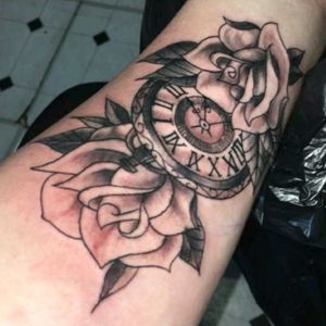 Custom time piece time on the hands represent the time of his first tattoo #tattoos #timepiecetattoo