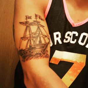 "Ship Tattoo" as you can tell in my future posts, I've infatuated with the ocean. I was born and raised in a landlocked state, so into time I get a chance to go the water I cherish it. #pirate #ship #blackwork #blackink #apirateslifeforme