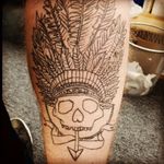 First tattoo, done a year ago and need to get it shaded. #firsttattoo #skull #traditionalindian #linework