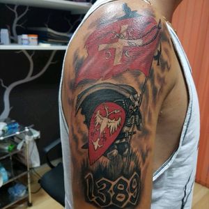 #tattoo #warrior #ink #battle #flag #red #grass #1389 #kosovo #arm #shoulder #great #brave