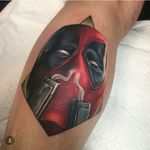 Deadpool portrait done by Mikey Lo at Boundless Tattoo Company. The first portrait on my Marvel leg sleeve. #MikeyLo #BoundlessTattooCompany #BTC #Deadpool #deadpooltattoo #MarvelComics #MarvelTattoos #ComicTattoos #superhero #SuperheroTattoos #LegSleeve