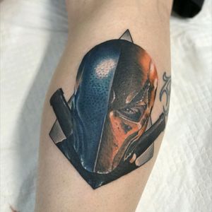 Deathstroke portrait done by Mikey Lo at Boundless Tattoo Company. First and only piece on my DC leg sleeve right now. Still finishing up my Marvel leg.#MikeyLo #BoundlessTattooCompany #BTC #deathstroke #DeathstrokeTattoo  #DCTattoos #ComicTattoos #SuperVillains  #supervillaintattoo