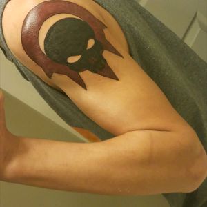 This tattoo is an emblem I created from playing the Halo series. This Tat is to dedicate my days as a gamer.