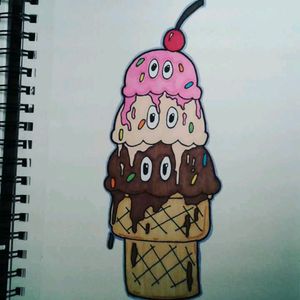 Ice cream drawing #icecream #icecreamcone #strawberry #vanilla #chocolate #cartoonish #cartoon #cartoons #newschool #colorful #marker #drawing #ink #inked