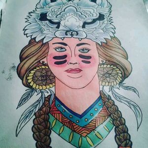 Native american girl #native #nativeamerican #american #wolf #colorful #drawing #drawings #sketch