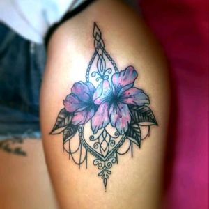 #Mandala #hibiscus #flower #black #lines #watercolour #colour #colourful #purple #blue #tattoo #Unistarneedles #Momsink #sacredcolour #lithuanianirons #sullenclothing