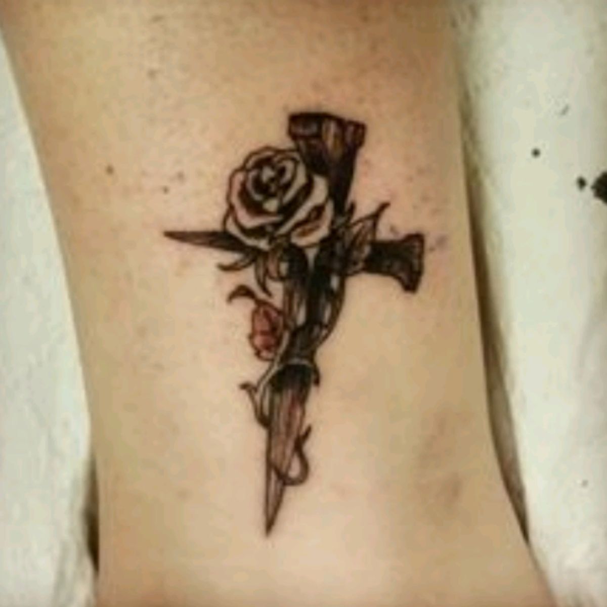 Tattoo uploaded by Brianna Benedict • Cross and rose Tehachapi_Tattoo