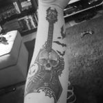 Guitar and skull / skeleton with bats. Mashup of a few different designs #extremetattoosandpeircings