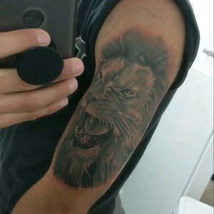 Lion tattoo i got a day ago 😂#lion #blackandgrey #realistic