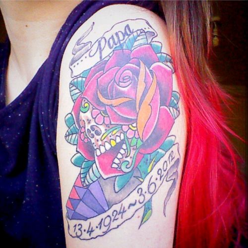 Mexinha skull rose memorial tattoo
