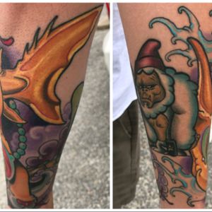 Rabbit shark continued along with most of my first tat yeti with snowboard 😜🤙🤘