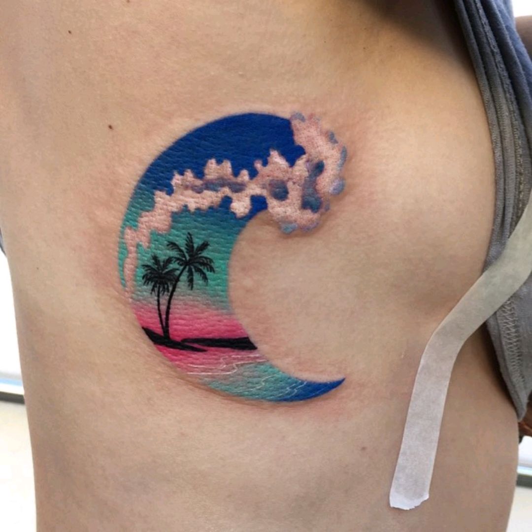 Tattoo uploaded by Francine Walraven  finelinetattoo wavetattoo  palmtreetattoo minimalist delicate souvenir tattoo kihei maui hawaii  palmtree wave wristtattoo  Tattoodo