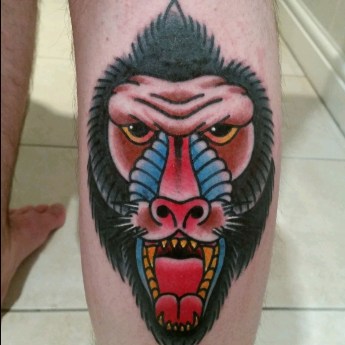 Tattoo uploaded by Tom Scoltock • Traditional style Mandrill • Tattoodo