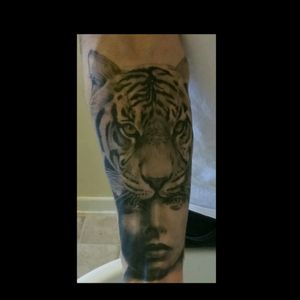Start of sleeve. All work done by Karl Stevens of White Flame Tattoo Studio. #blackandgrey #forearmtattoo #tiger #portrait #whiteflamestudio