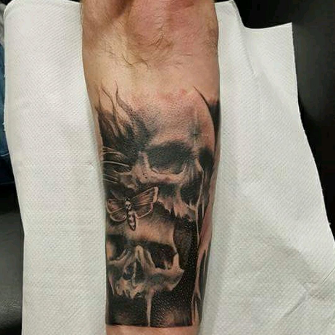 Flaming skull tattoo sleeve done by Ricky Garza in victoria tx Got ink  Xtremeinktattoos  Flame tattoos Skull sleeve tattoos Skull sleeve