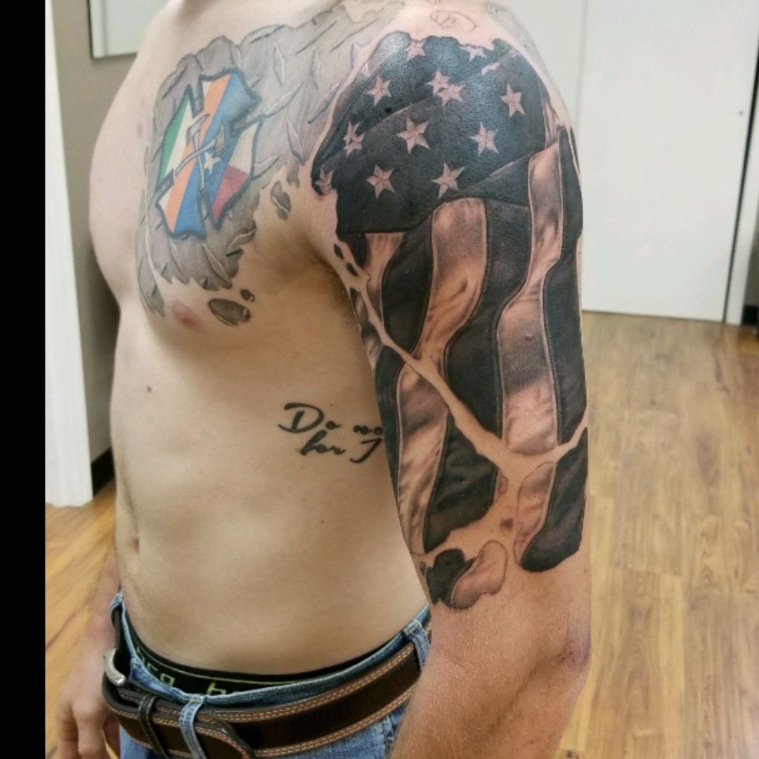 Stay Tru Tattoo  By Robert Klein Flag cross and initials for this guy  today  Facebook