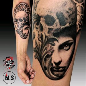 Tattoo artist Max Silaev @smartattoosNapalm Tattoo Club #black #girl #skull #forearm