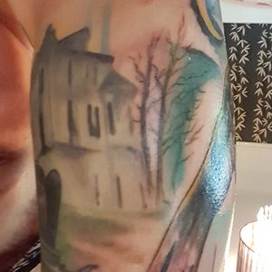 Had some scary trees added to the haunted house on my underarm on my Halloween sleeve #alternativegirl#tattooedgirl #stretchedears#piercedgirl #newtattoo #newaddition #hauntedhouse #spooky #scarytrees #underarm