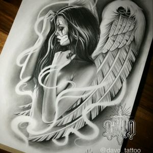 #DanielVogt "DAVO" @davo_tatto #ChicanoStyle #Chicano #Realism #Drawing #Angel #Payasa #Thug #FineArt