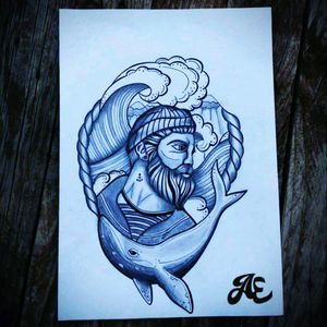 illustration of tattoo made by www.aurelieevrard-graphiste.com #sailorman #whale  #waves