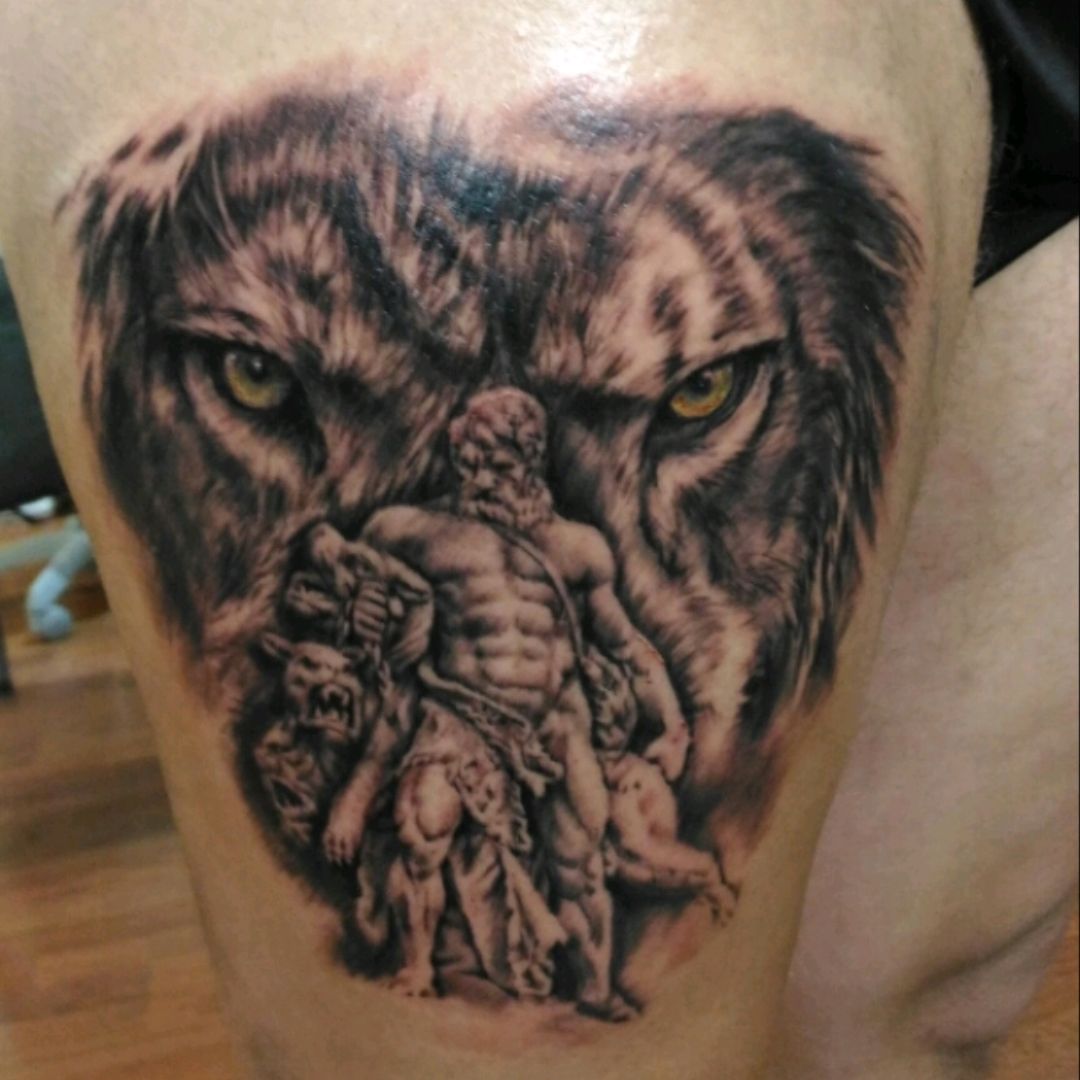 10 Best Hercules and Lion Tattoo Designs  PetPress  Zeus tattoo Hercules  tattoo Lion tattoo