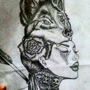 #drawing #woman #wolf