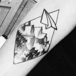 #landscaping #dotwork #blackink #PaperAirplane #forearmtattoo #coverup