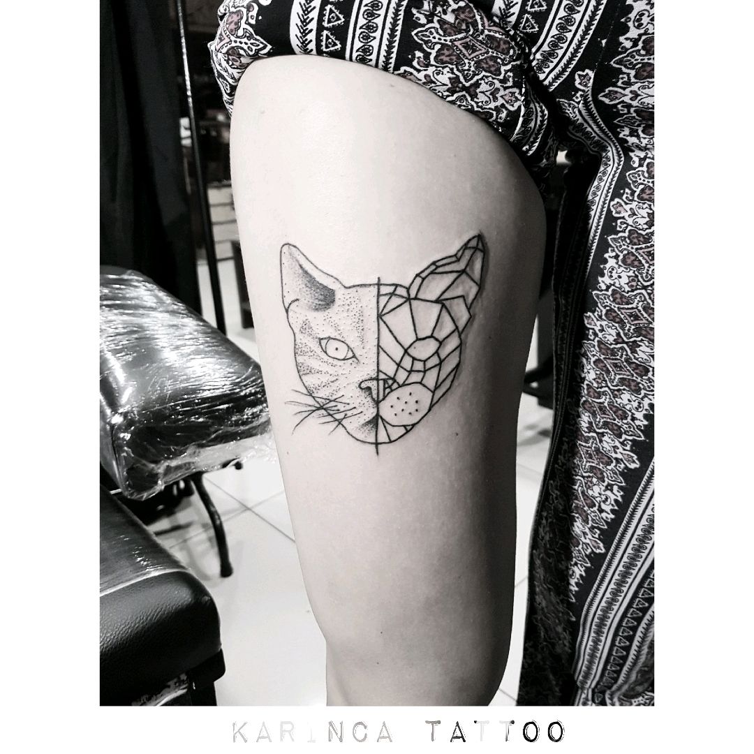 geometric cat mandala tattoo by Obi TattooNOW