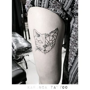 Half Geometric Cat 🐱Instagram: @karincatattoo#karincatattoo #geometric #tattoos #tattoodesign #tattooartist #tattooer #leg #inkedup #inkedgirls #dövme #istanbul #turkey #girls #line #blacks