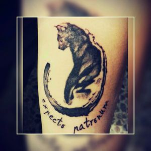 Black cat Expecto patronum #blackcat #expectopatronum #forearmtattoo Squamificio tatuaggi - Parma - Italy