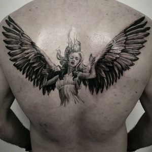 Angel Back piece in progress ! From Niside @Niside #angel #angeltattoo #hustlebutter #tattoo #wings #blackandgraytattoo #cheyenne