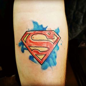 First Tattoo done. Many more to go 😂😁👌 #tattoo #firsttattoo #superman #watercolour #colour #dc #comics #movies #manofsteel #blue #red #yellow