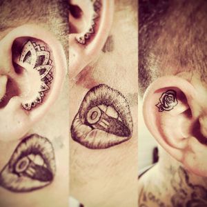 Ears and neck session! #eartattoo #necktattoo #mandala #rose #lips #bullet #tat #tatt #tattoo #tattooartist #ink #inklove #swag #dm #detail #swag #dm #cool #uk #kent #hernebay #england #instatattoo #nopain #nogain #blackwork #likemypic #awesome #blackandgreytattoo