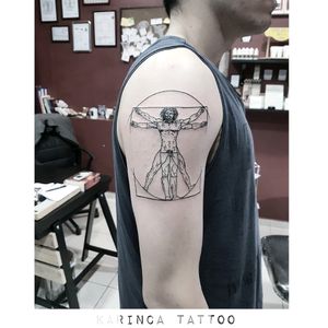 Vitruvian Man from Da Vinci Instagram: @karincatattoo #vitruvianman #davinci #vitruvian #design #tattooed #tattooer #tattooartist #tattooidea #smalltattoo #minimaltattoo #little #tattoo #drawing #painter #fineline #linetattoo #dövme #istanbul #turkey